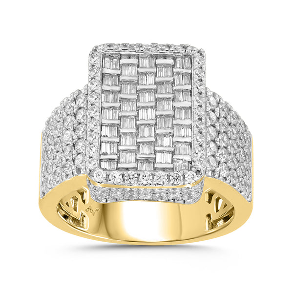 MEN'S RING 2.50CT ROUND/BAGUETTE DIAMOND 10K YELLOW GOLD