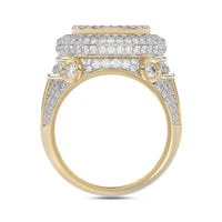 MEN'S RING 2.75CT ROUND/BAGUETTE DIAMOND 10K YELLOW GOLD