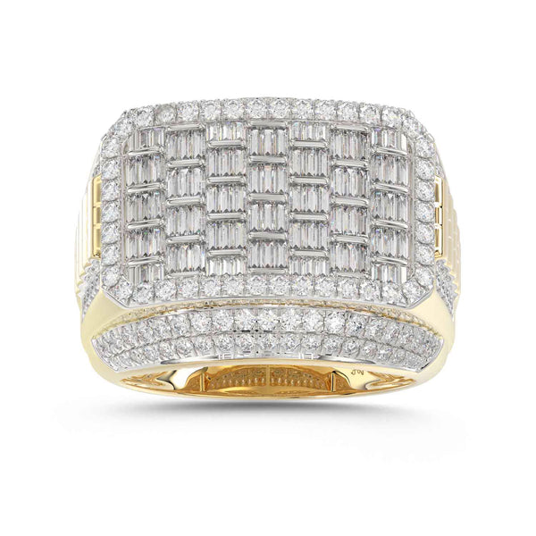 MEN'S RING 2.00CT ROUND/BAGUETTE DIAMOND 10K YELLOW GOLD