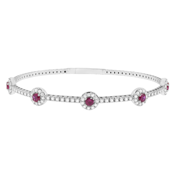 LADIES BANGLE 2.15CT ROUND/RUBY DIAMOND 14K WHITE GOLD (CENTER STONE 0.95CT RUBY DIAMOND)