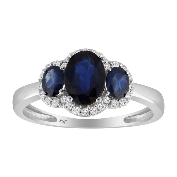 LADIES RING 1.25CT ROUND/SAPPHIRE/OVAL DIAMOND 14K WHITE GOLD (CENTER STONE 0.50CT OVAL SAPPHIRE DIAMOND)