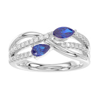 LADIES RING 0.70CT ROUND/MARQUISE/PEAR SAPPHIRE DIAMOND 14K WHITE GOLD