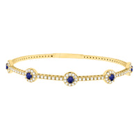 LADIES BANGLE 1.95CT BLUE SAPPHIRE/ROUND DIAMOND 14K YELLOW GOLD (CENTER STONE 0.75CT ROUND DIAMOND)