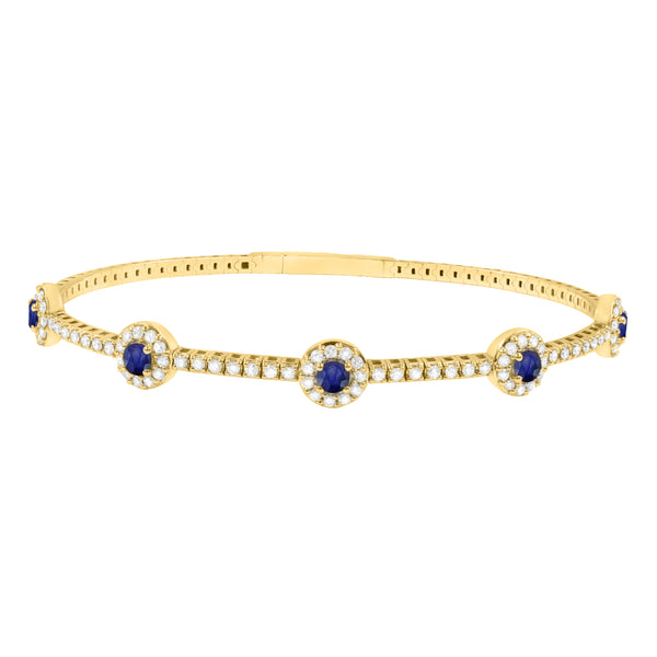 LADIES BANGLE 1.95CT BLUE SAPPHIRE/ROUND DIAMOND 14K YELLOW GOLD (CENTER STONE 0.75CT ROUND DIAMOND)