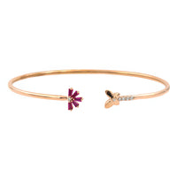 LADIES BANGLE 0.40CT ROUND/BAGUETTE/RUBY DIAMOND 14K ROSE GOLD (CENTER STONE 0.32CT RUBY DIAMOND)