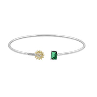 LADIES BANGLE 0.55CT ROUND/EMERALD DIAMOND 14K WHITE GOLD (CENTER STONE 0.50CT EMERALD DIAMOND)