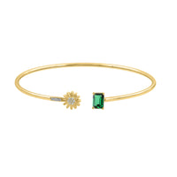 LADIES BANGLE 0.15CT ROUND/EMERALD DIAMOND 14K YELLOW GOLD (CENTER STONE 0.10CT EMERALD DIAMOND)