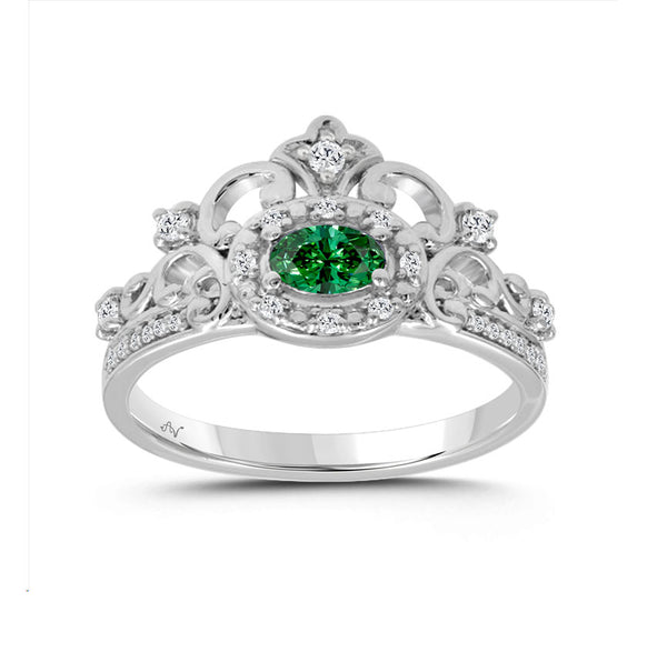 LADIES RING 0.35CT ROUND/OVAL/EMERALD DIAMOND 14K WHITE GOLD (CENTER STONE OVAL DIAMOND 0.20CT)