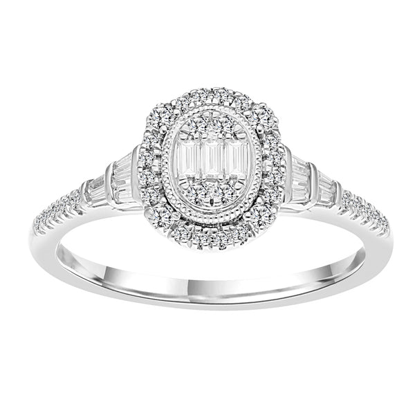 LADIES RING 0.33CT ROUND/BAGUETTE DIAMOND 14K WHITE GOLD (SI QUALITY)