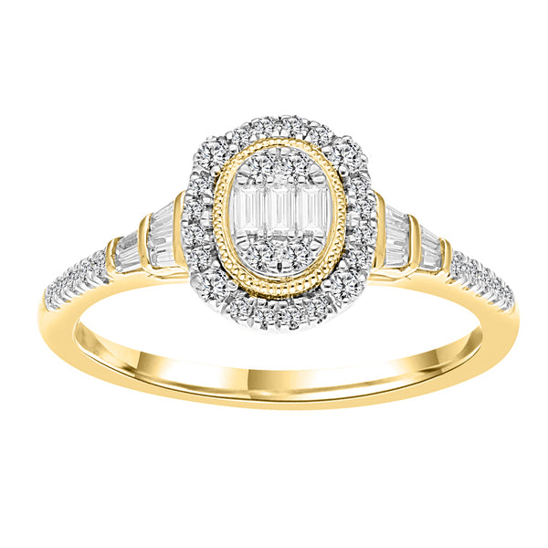 LADIES RING 0.33CT ROUND/BAGUETTE DIAMOND 14K YELLOW GOLD (SI QUALITY)