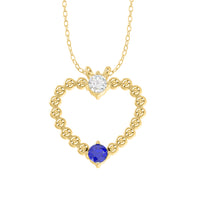 LADIES PENDANT WITH CHAIN 0.15CT ROUND/BLUE SAPPHIRE DIAMOND 14K YELLOW GOLD (CENTER STONE ROUND BLUE SAPPHIRE-0.10CT)