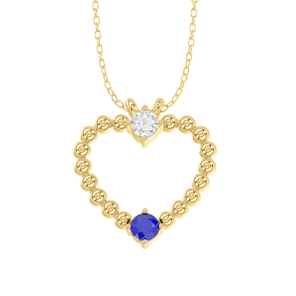 LADIES PENDANT WITH CHAIN 0.15CT ROUND/BLUE SAPPHIRE DIAMOND 14K YELLOW GOLD (CENTER STONE ROUND BLUE SAPPHIRE-0.10CT)