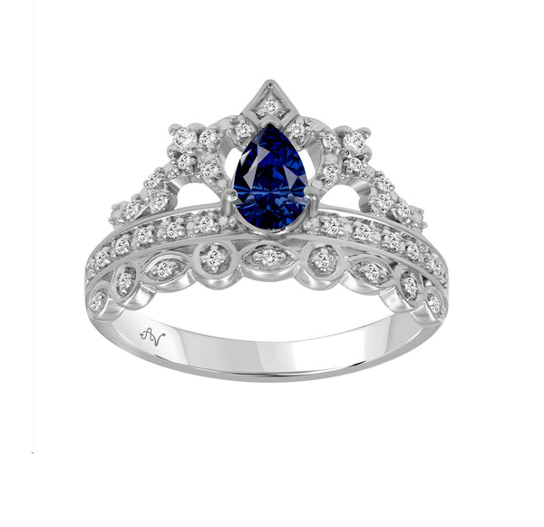 LADIES RING 0.60CT ROUND/PEAR BLUE SAPPHIRE DIAMOND 14K WHITE GOLD (PEAR BLUE SAPPHIRE APPROX 0.50CT)