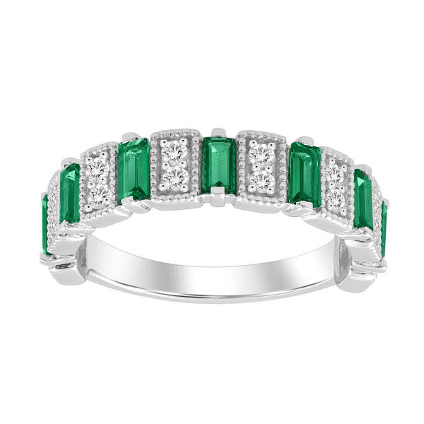 LADIES BAND 1.05CT ROUND/BAGUETTE/EMERALD DIAMOND 14K WHITE GOLD