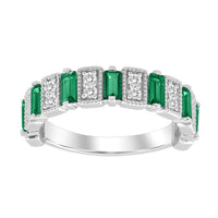 LADIES BAND 1.05CT ROUND/BAGUETTE/EMERALD DIAMOND 14K WHITE GOLD