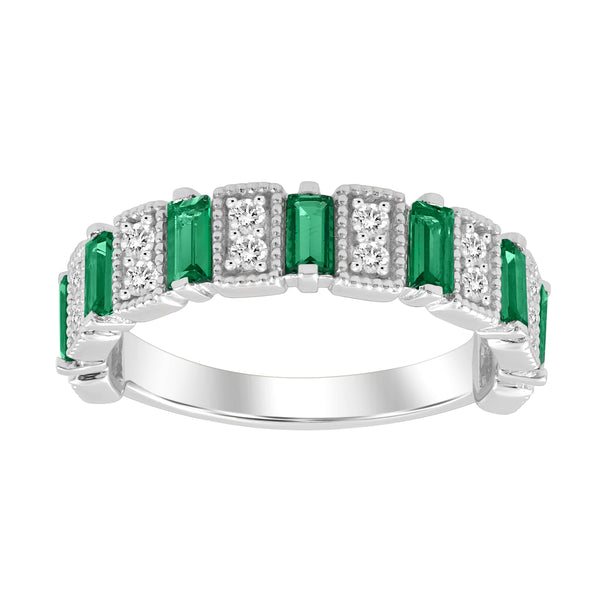 LADIES BAND 1.05CT ROUND/BAGUETTE/EMERALD DIAMOND 14K WHITE GOLD