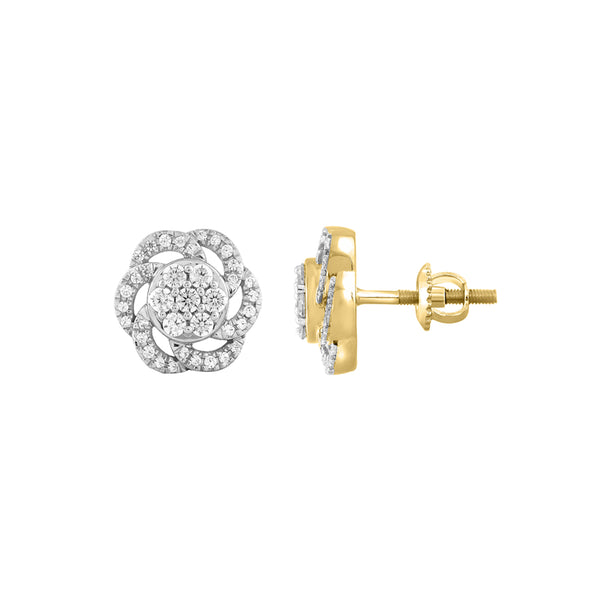 LADIES EARRINGS 0.50CT ROUND DIAMOND 14K YELLOW GOLD