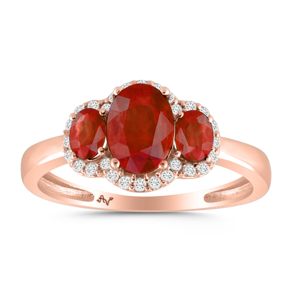 LADIES RING 1.60CT ROUND/OVAL/RUBY DIAMOND 14K ROSE GOLD (CENTER STONE RUBY OVAL-0.50