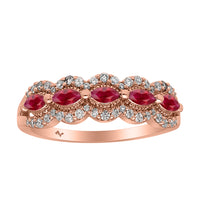 LADIES RING 0.87CT ROUND/MARQUISE/RUBY DIAMOND 14K ROSE GOLD