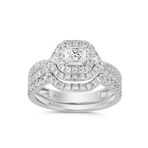 LADIES BRIDAL SET 1.00CT ROUND/PRINCESS DIAMOND 14K WHITE GOLD (CENTER STONE 0.19CT PRINCESS DIAMOND)