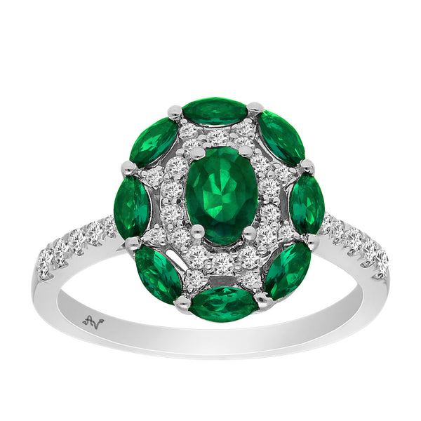 LADIES RING 1.40CT ROUND/EMERALD DIAMOND 14K WHITE GOLD (CENTER STONE MARQUISE/OVAL DIAMOND 1.00CT)