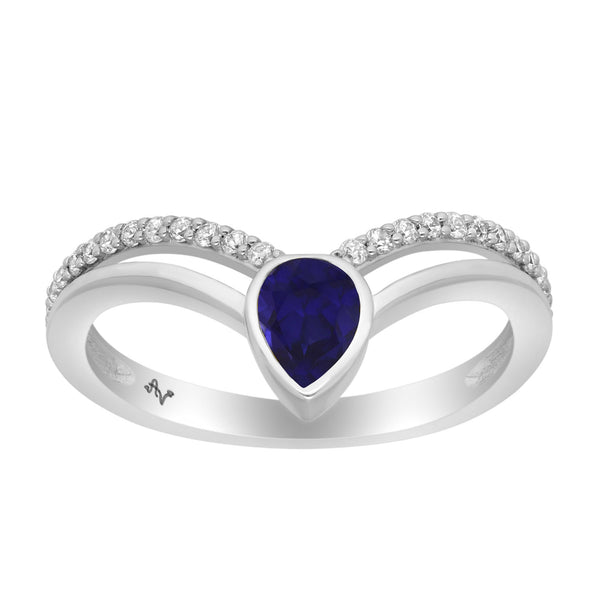 LADIES RING 0.65CT ROUND/PEAR/SAPHIRE DIAMOND 14K WHITE GOLD
