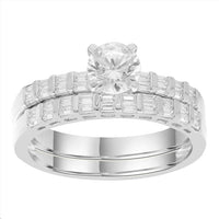 LADIES BRIDAL SET 1.10CT ROUND/BAGUETTE DIAMOND 14K WHITE GOLD (SI QUALITY) (CENTER STONE ROUND DIAMOND-0.75CT)