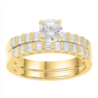 LADIES BRIDAL SET 1.10CT ROUND/BAGUETTE DIAMOND 14K YELLOW GOLD (SI QUALITY) (CENTER STONE ROUND DIAMOND-0.75CT)