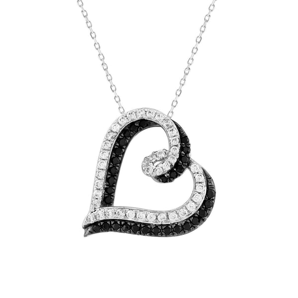 LADIES PENDANT WITH CHAIN 0.50CT ROUND/BLACK DIAMOND 14K WHITE GOLD