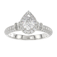 LADIES RING 1.25CT PEAR/BAGUETTE ROUND DIAMOND 14K WHITE GOLD