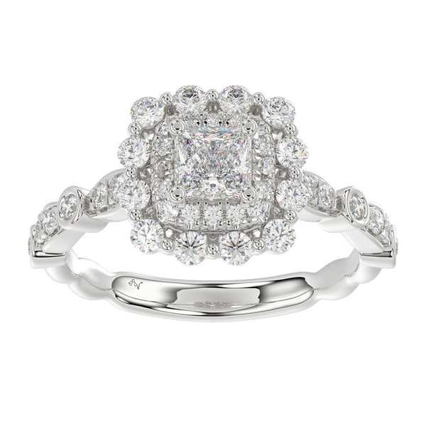 LADIES RING 1.25CT PRINCESS /ROUND DIAMOND 14K WHITE GOLD