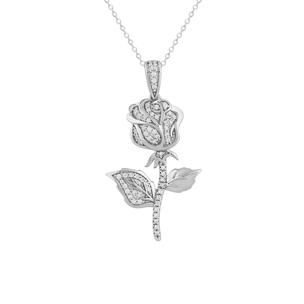 LADIES PENDANT WITH CHAIN 0.20CT ROUND DIAMOND 14K WHITE GOLD