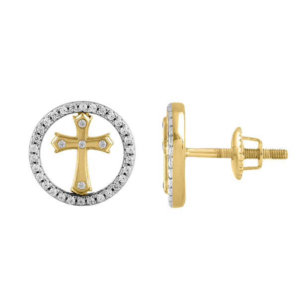 LADIES EARRINGS 0.25CT ROUND DIAMOND 14K YELLOW GOLD