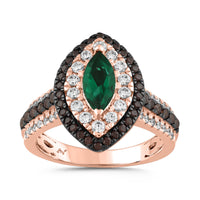LADIES RING 3.00CT ROUND/DARK BROWN/MARQUISE DIAMOND 14K ROSE GOLD (CENTER STONE MARQUISE EMERALD DIAMOND-2.00CT)