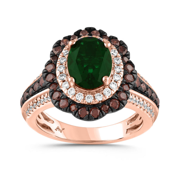 LADIES RING 2.95CT ROUND/DARK BROWN/OVAL/EMERALD DIAMOND 14K ROSE GOLD (CENTER STONE 1.90 CT EMERALD DIAMOND)