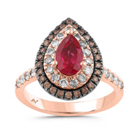 LADIES RING 2.25CT ROUND/DARK BROWN/PEAR/RUBY DIAMOND 14K ROSE GOLD (CENTER STONE RUBY DIAMOND-1.50CT)