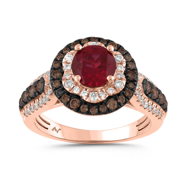 LADIES RING 1.75CT ROUND/DARK BROWN/RUBY DIAMOND 14K ROSE GOLD (CENTER STONE SAPPHIRE DIAMOND-1.00CT)