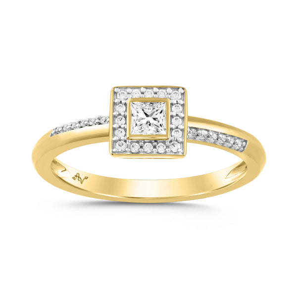 LADIES RING 0.25CT ROUND/PRINCESS DIAMOND 14K YELLOW GOLD