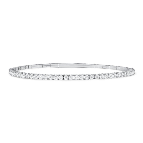 LADIES HALF FLEXIBLE BANGLE 1.00CT ROUND/BLUE SAPPHIRE DIAMOND 14K WHITE GOLD