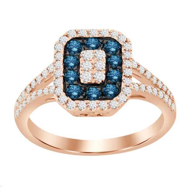 LADIES RING 0.80CT DARK BROWN/BLUE/ 14K ROSE GOLD