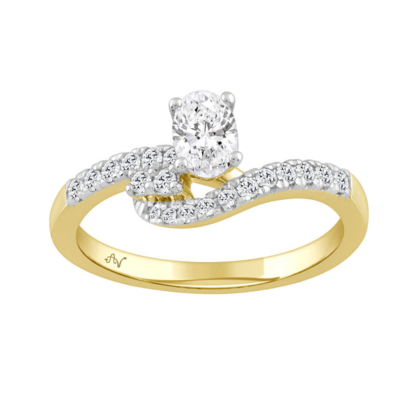 LADIES RING 0.50CT ROUND/OVAL DIAMOND 14K YELLOW GOLD (CENTER STONE 0.30CT OVAL DIAMOND)