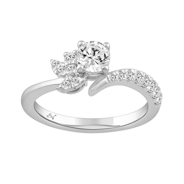 LADIES RING 0.75CT ROUND DIAMOND 14K WHITE GOLD (CENTER STONE ROUND DIAMOND-0.50CT)