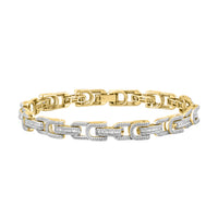 MEN'S BRACELET 3.40CT ROUND/BAGUETTE DIAMOND 10K YELLOW GOLD