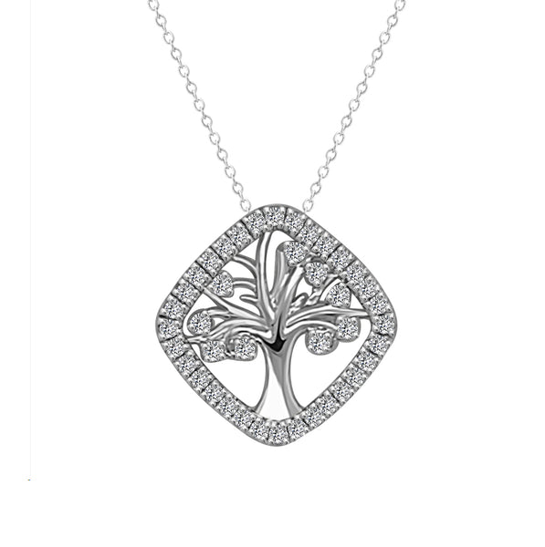 LADIES PENDANT 0.25CT WITH CHAIN ROUND DIAMOND 14K WHITE GOLD