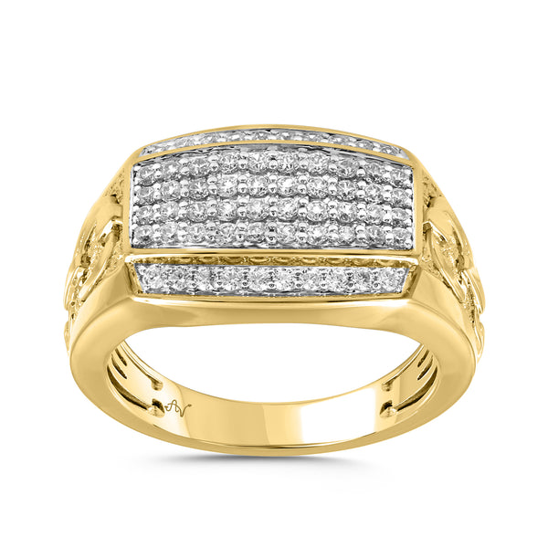 MEN'S RING 0.75CT ROUND DIAMOND 10K YELLOW GOLD