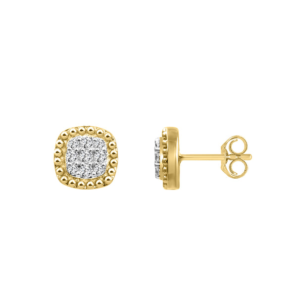 LADIES EARRINGS 0.20CT ROUND DIAMOND 14K YELLOW GOLD