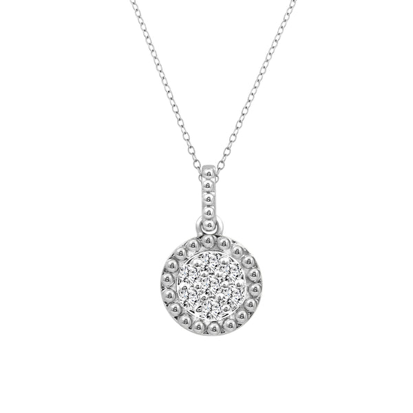 LADIES PENDANT WITH CHAIN 0.10CT ROUND DIAMOND 14K WHITE GOLD