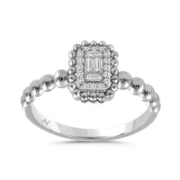 LADIES RING 0.10CT ROUND/BAGUETTE DIAMOND 14K WHITE GOLD