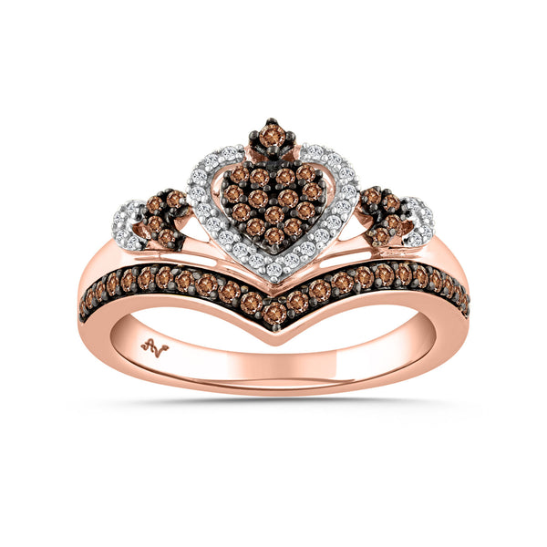 LADIES RING 0.33CT DARK BROWN/ROUND DIAMOND 14K ROSE GOLD