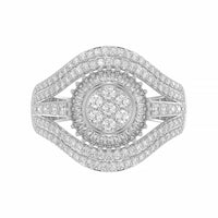 LADIES RING 1.00CT ROUND/BAGUETTE DIAMOND 10K WHITE GOLD